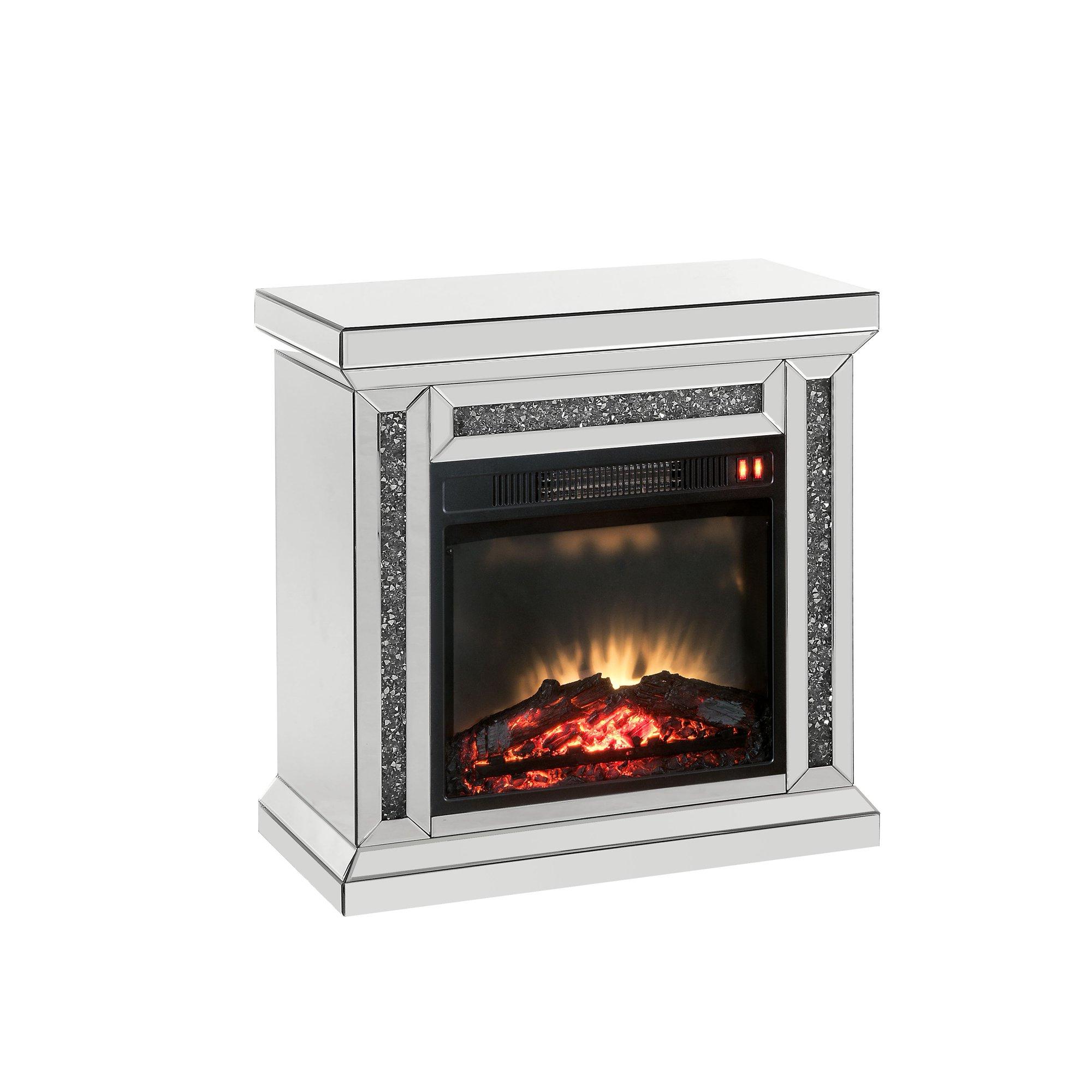 

    
Modern Mirrored & Faux Diamonds Fireplace  by Acme Noralie 90862
