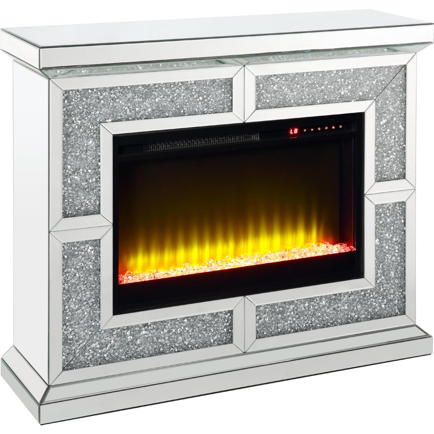 

    
Modern Mirrored & Faux Diamonds Fireplace  by Acme Noralie AC00512
