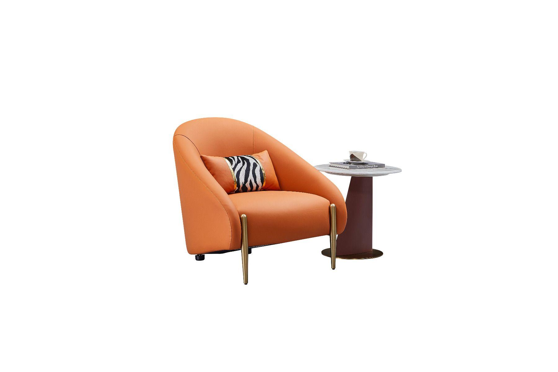 Contemporary, Modern Accent Chair EK-Y1012-ORG EK-Y1012-ORG in Orange Genuine Leather