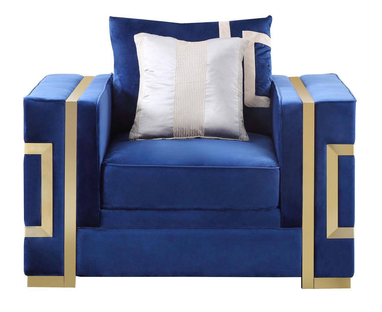 Transitional Arm Chairs Lawrence 30367BLLAW in Gold, Blue Fabric