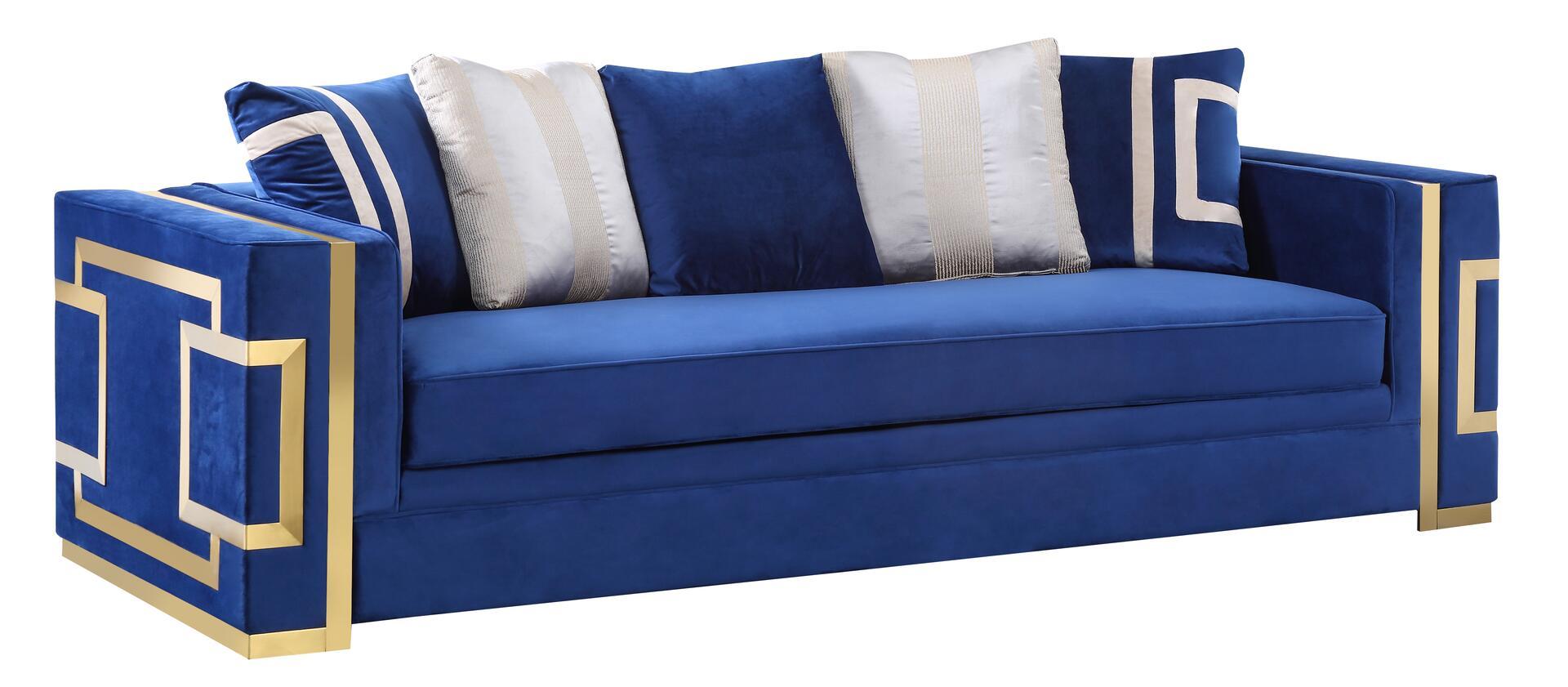 

    
Navy Fabric Sofa w/ Gold Steel Legs Transitional Cosmos Furniture Lawrence
