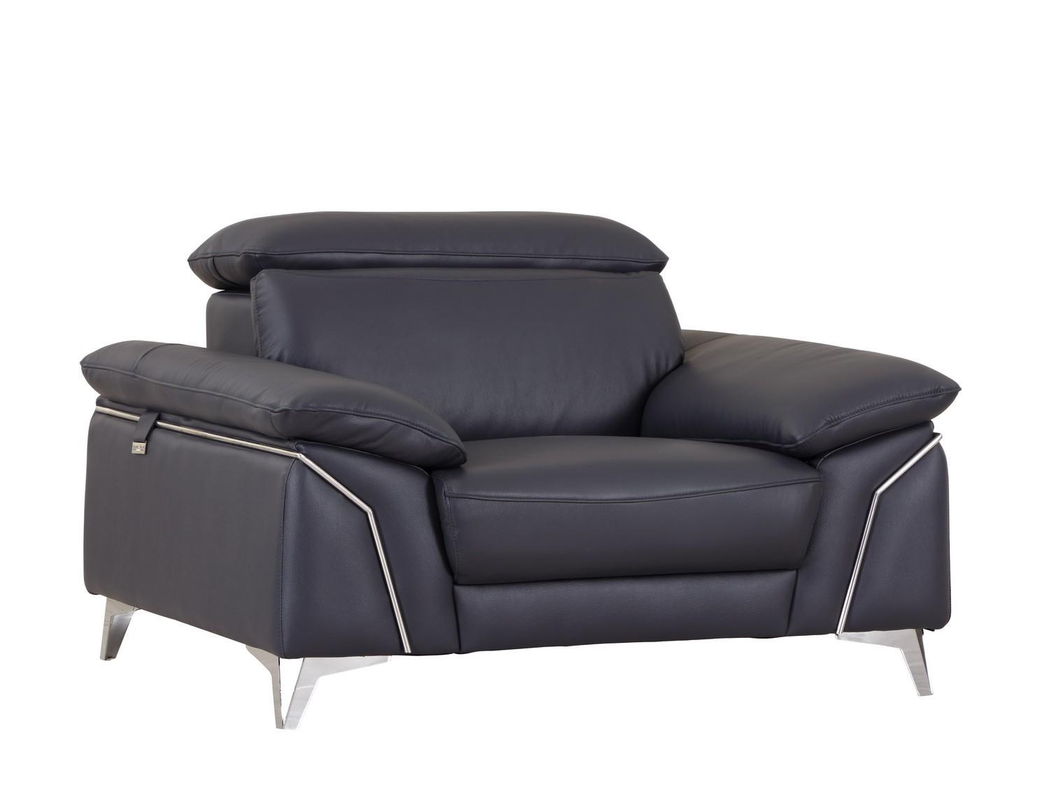 Contemporary Arm Chairs 727 727-NAVY-CH in Navy blue Italian Leather