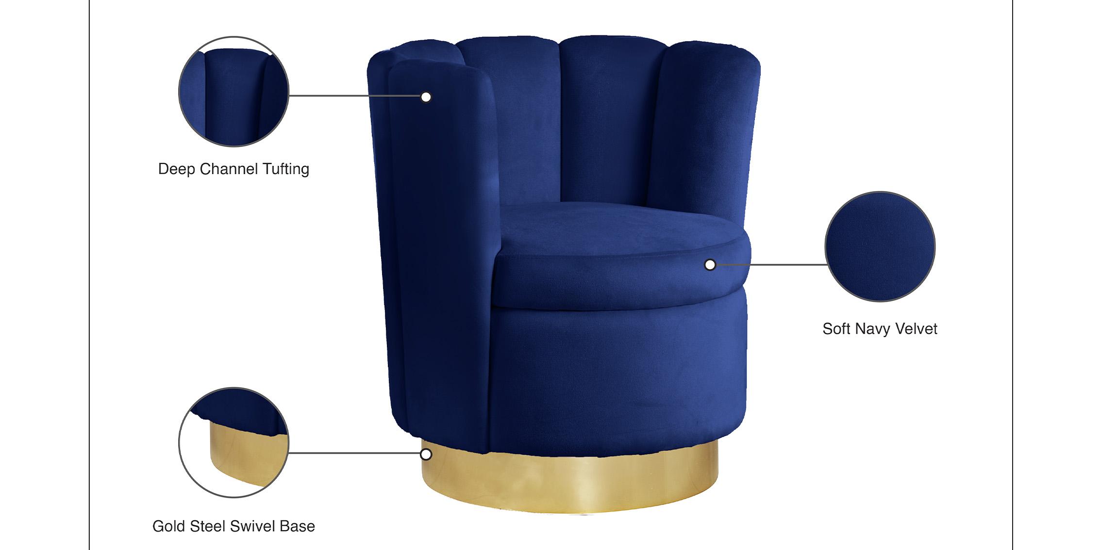 Contemporary Arm Chair LILY 578Navy 578Navy in Navy, Gold Velvet