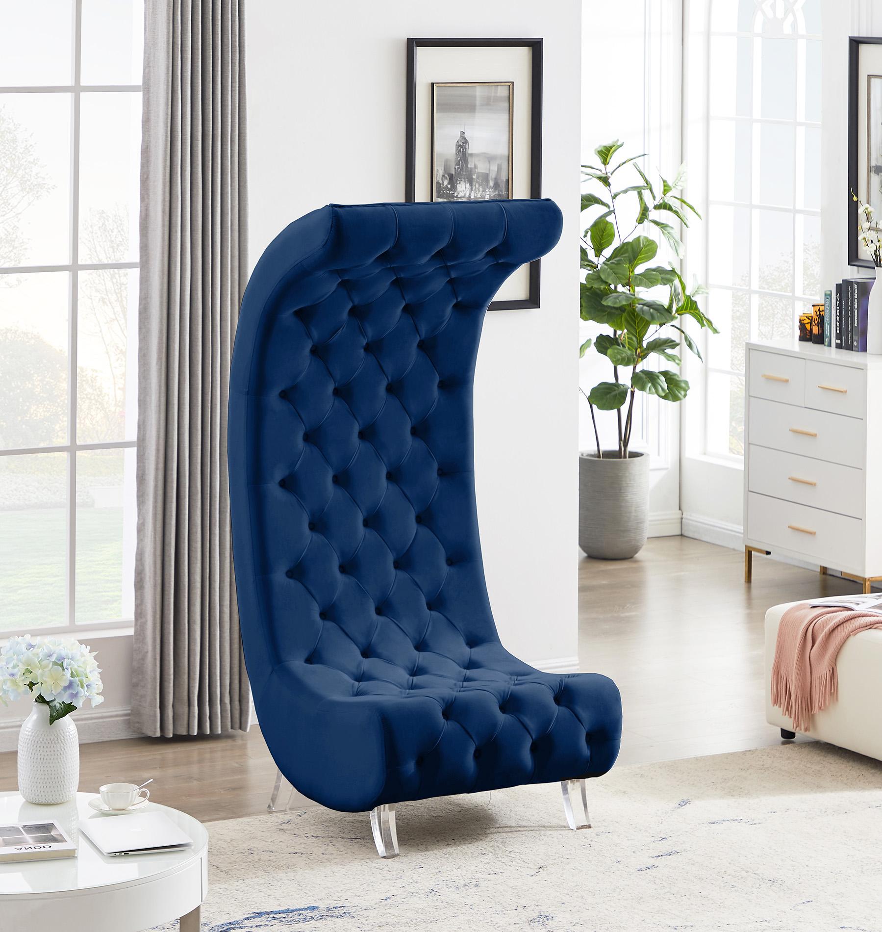 

    
Navy Velvet Tufted Accent Chair CRESCENT 568Navy-C Meridian Contemporary
