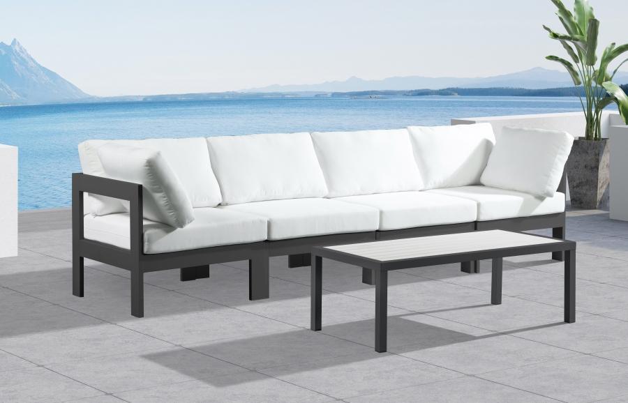 Contemporary Patio Sofa NIZUC 376White-S120A 376White-S120A in White, Gray Fabric