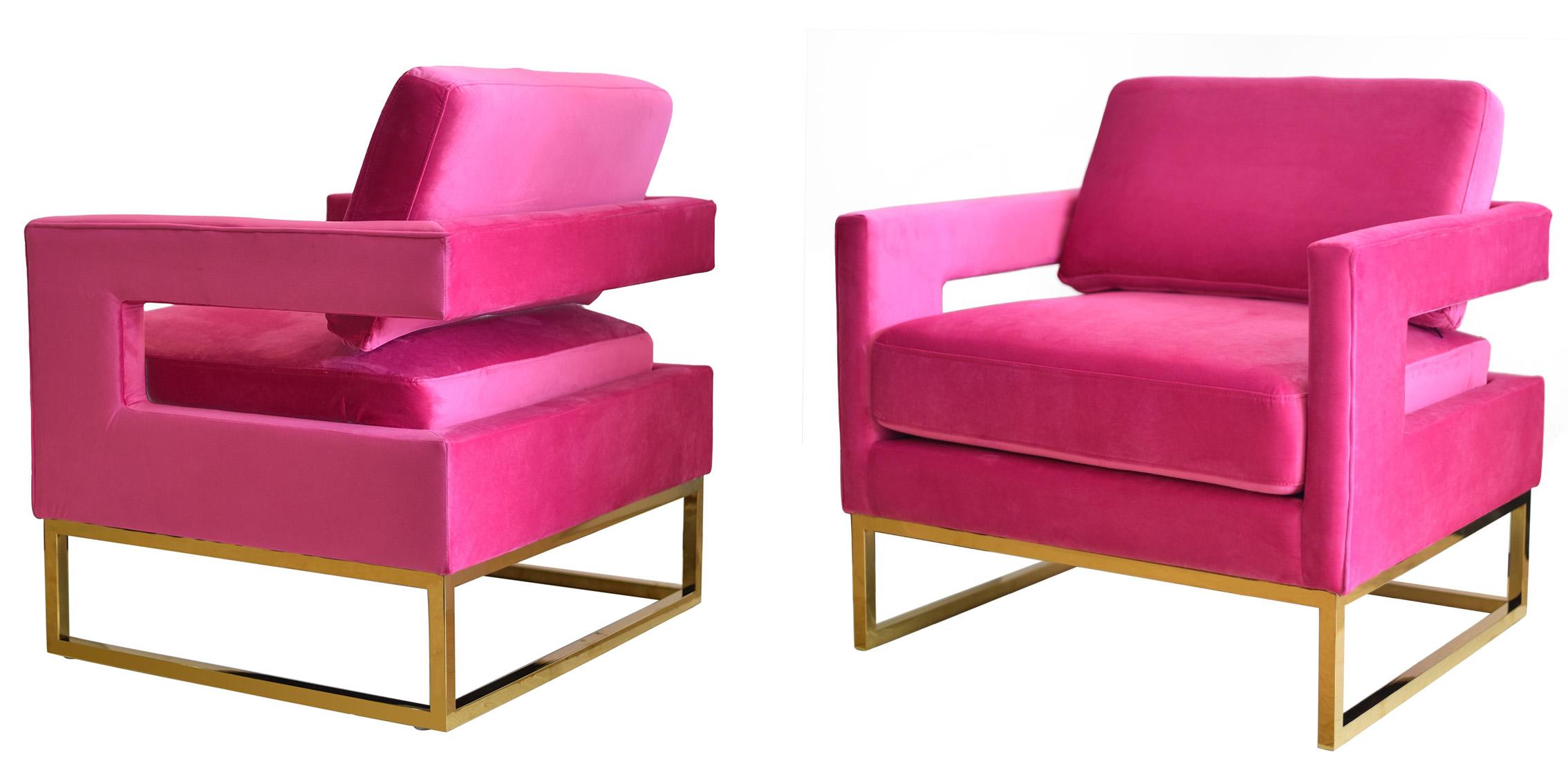 Contemporary, Modern Arm Chair Set VGRHRHS-AC-201-PNK-CH-Set-2 VGRHRHS-AC-201-PNK-CH-Set-2 in Pink, Gold Velvet