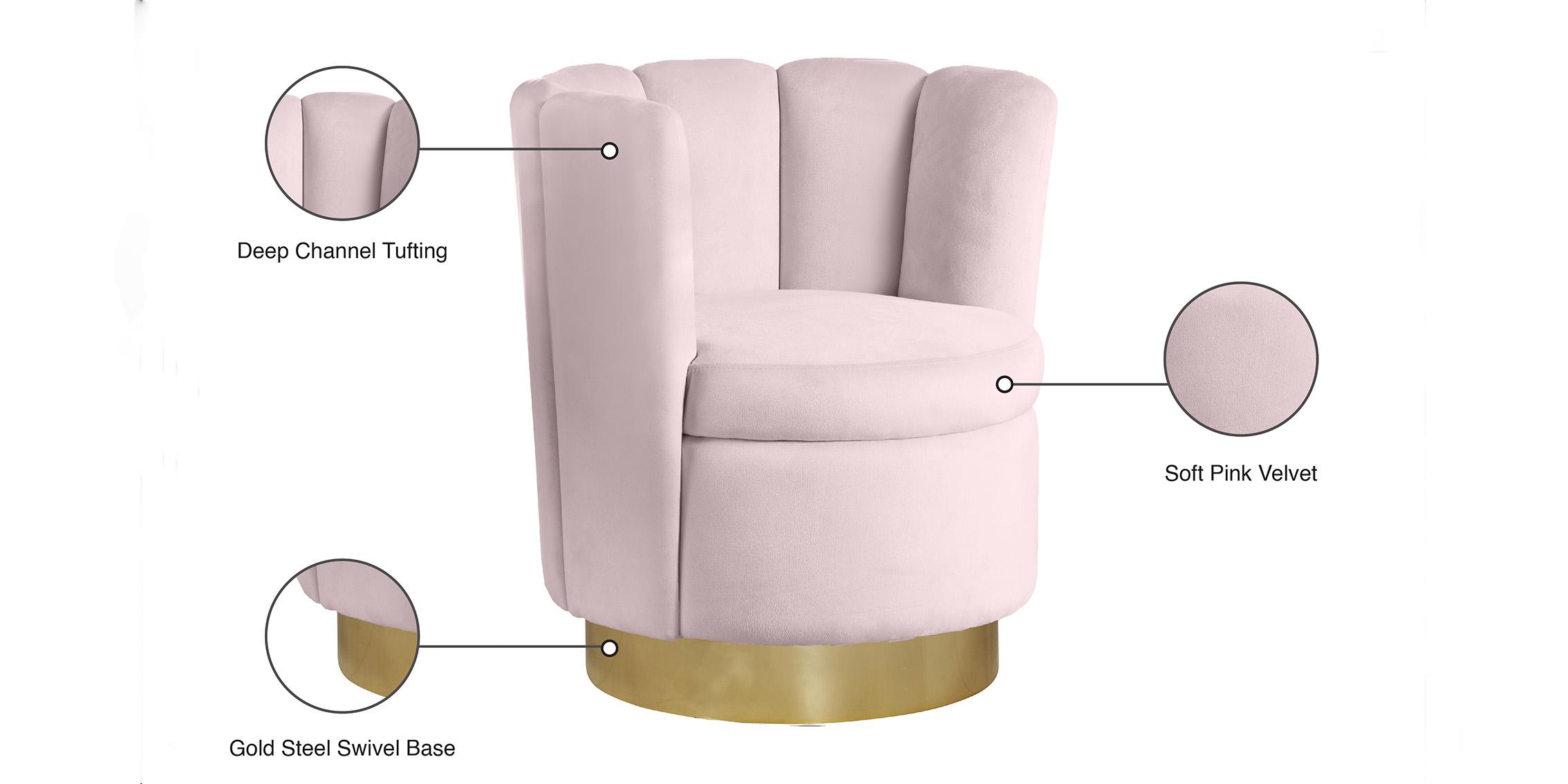 Contemporary Arm Chair LILY 578Pink 578Pink in Pink, Gold Velvet