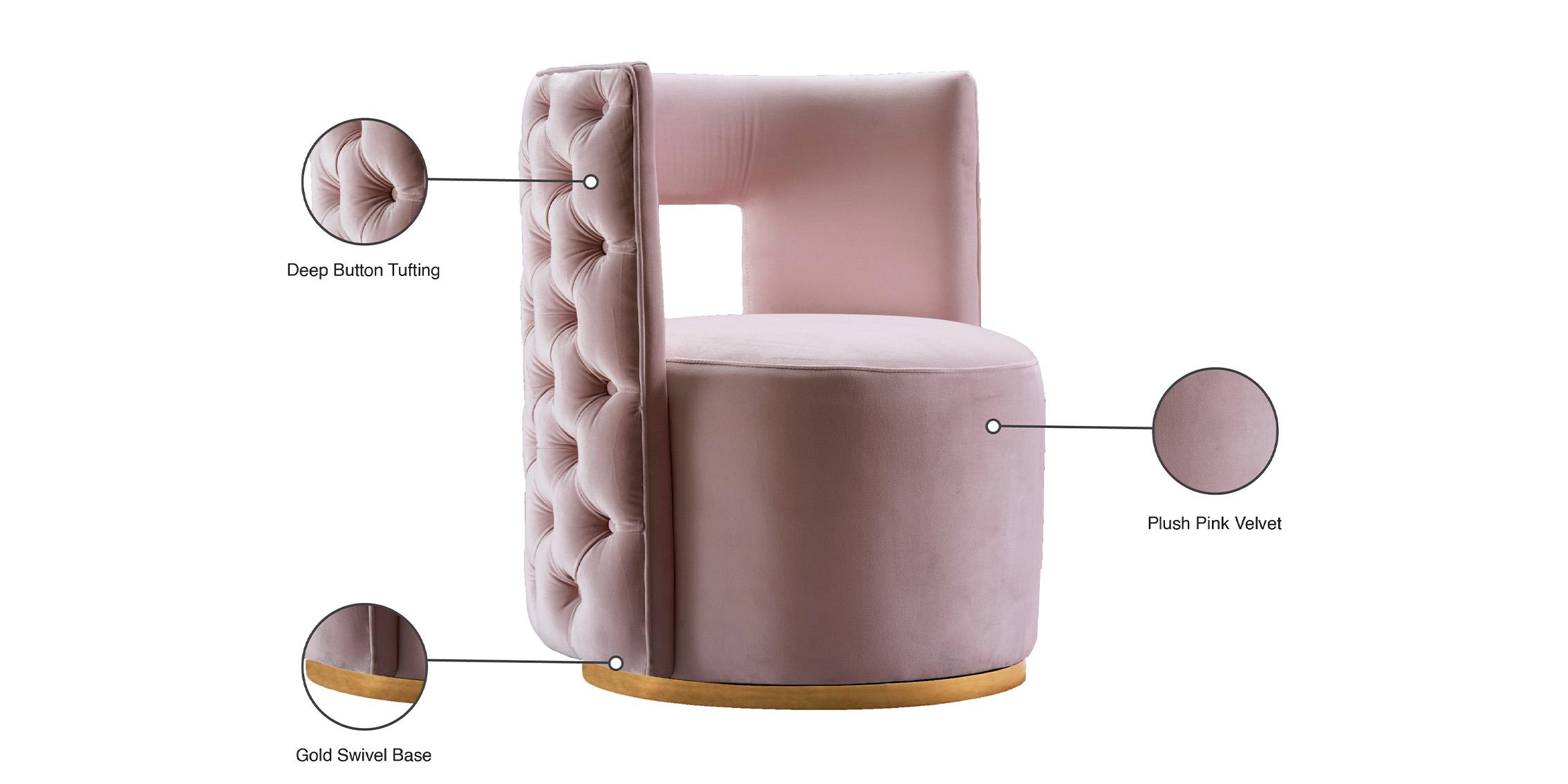 

        
704831401431Pink Velvet & Gold Swivel Base Chair Set 2 THEO 594Pink Meridian Contemporary
