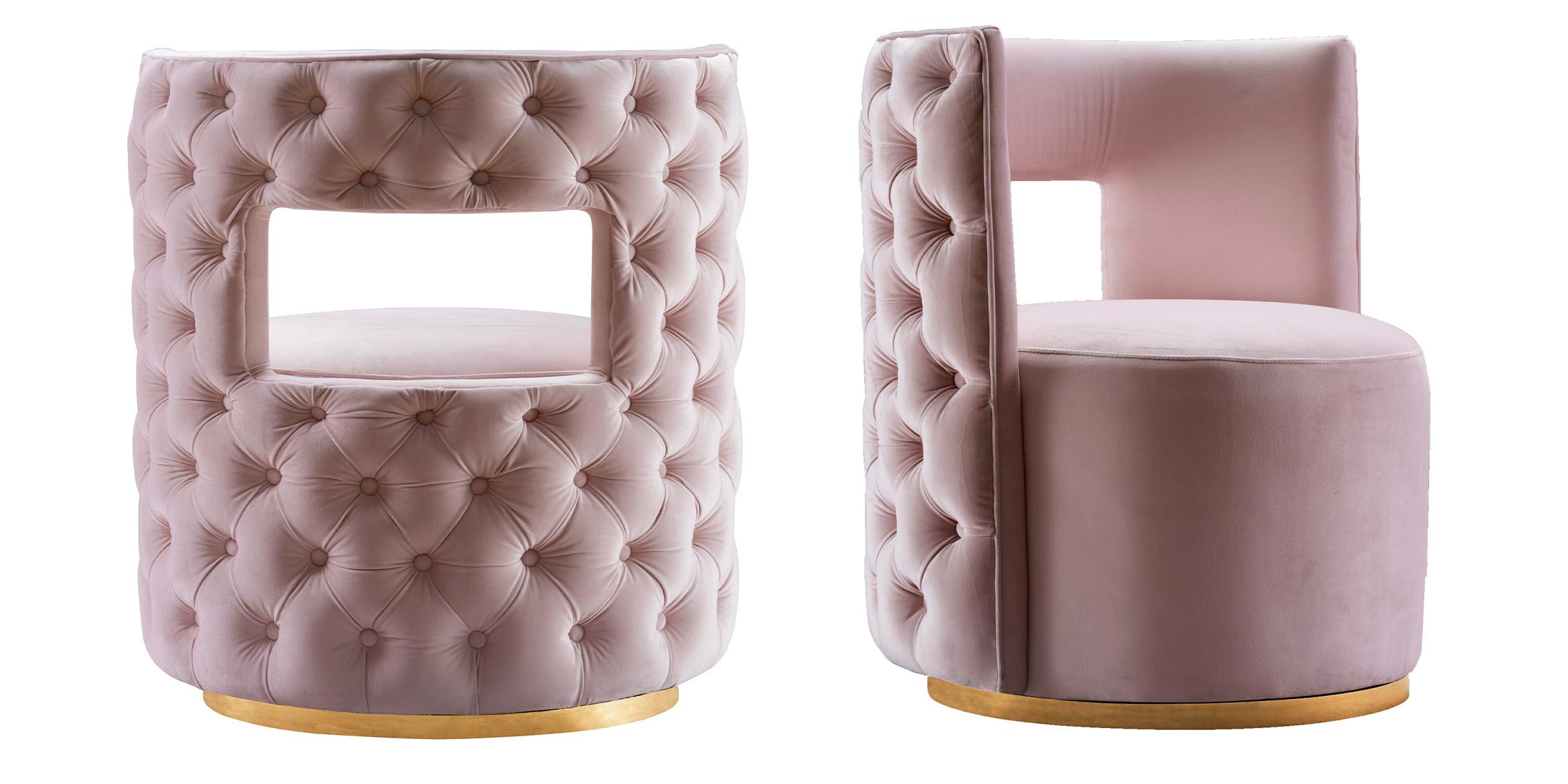 

    
Pink Velvet & Gold Swivel Base Chair Set 2 THEO 594Pink Meridian Contemporary
