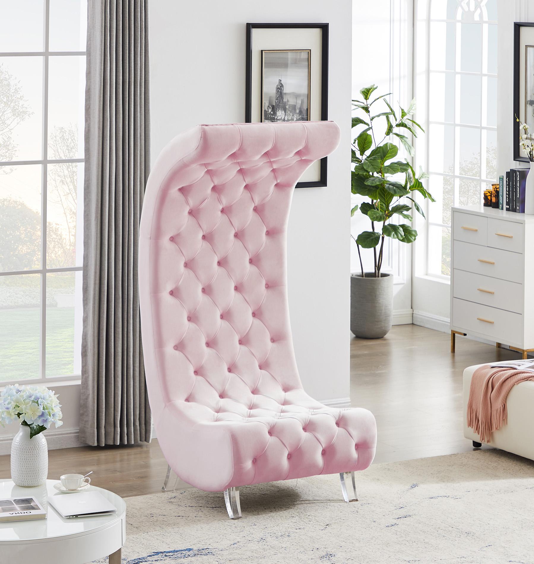 

    
Pink Velvet Tufted Accent Chair CRESCENT 568Pink-C Meridian Contemporary
