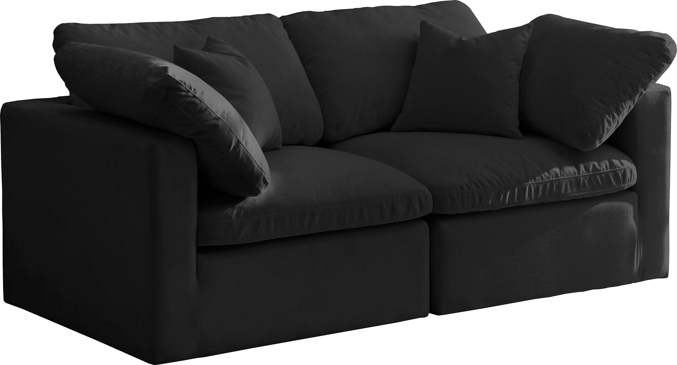 

    
Plush BLACK Velvet Sofa 70 Cloud Modular Overstuffed Down Filled SOFLEX Modern
