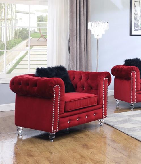

    
Red Fabric Armchair w/ Acrylic legs Transitional Cosmos Furniture Sahara Red
