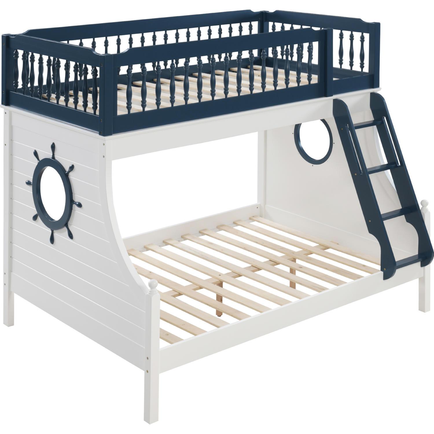 

    
Sailor Style Blue & White Twin/Full Bunk Bed by Acme Farah BD00864
