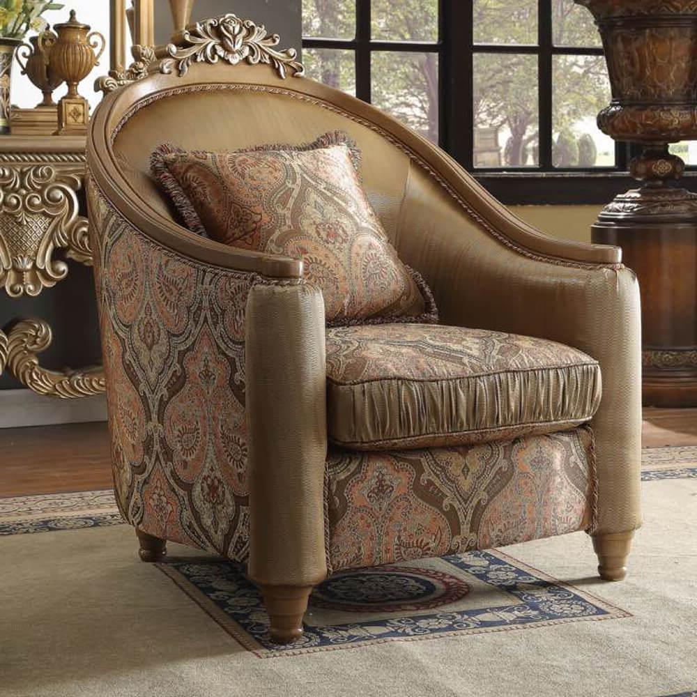 

    
Antique Brown Chenille Carved Wood Armchair Traditional Homey Design HD-622
