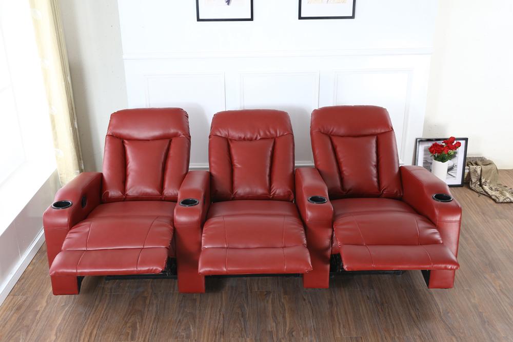 

    
Soflex Noor Red Bonded Leather Reclining Home Theater Seating Row of 3 Seats
