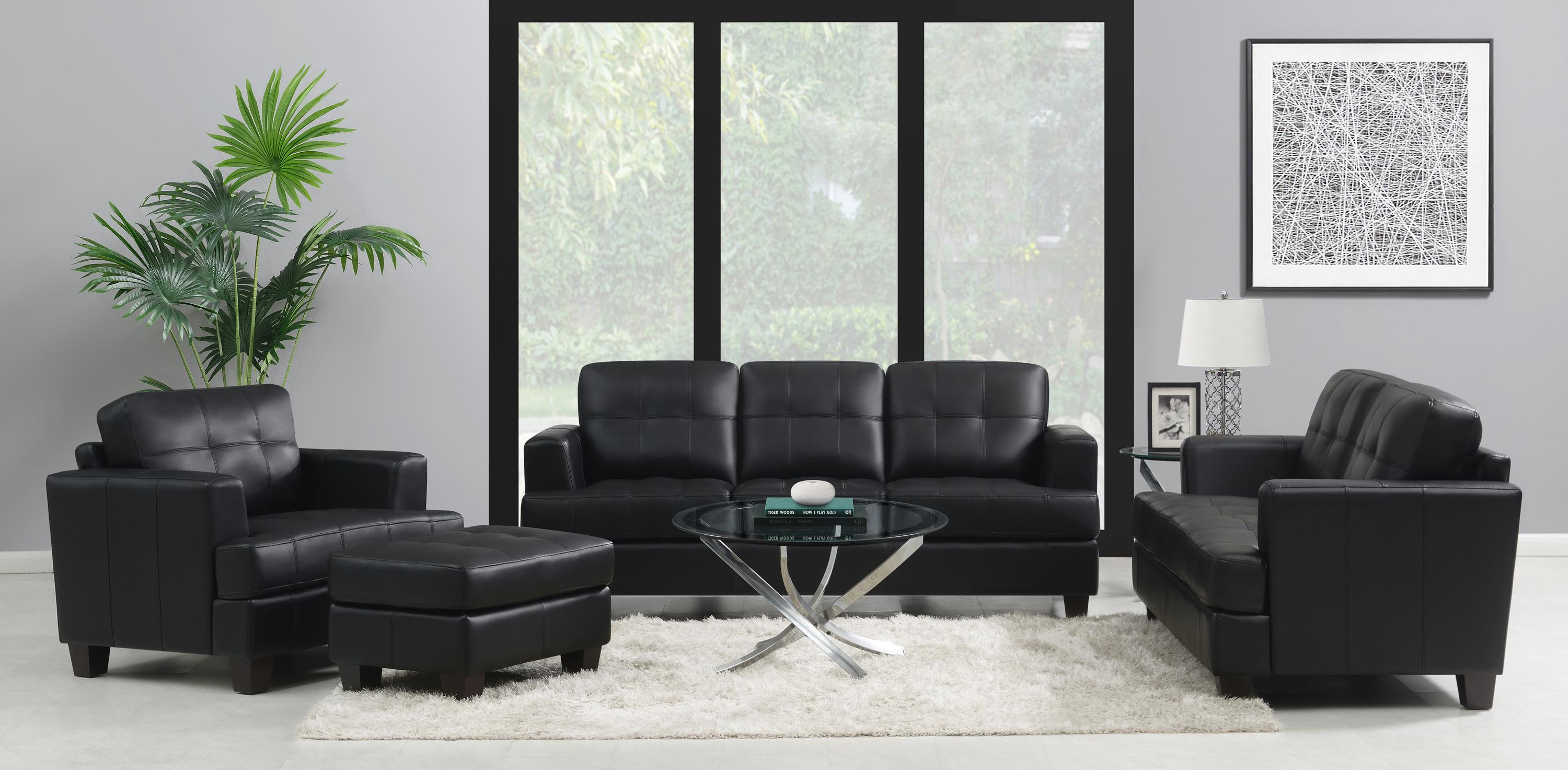 

    
Transitional Black Leatherette Living Room Set 4pcs Coaster 501681-S4 Samuel
