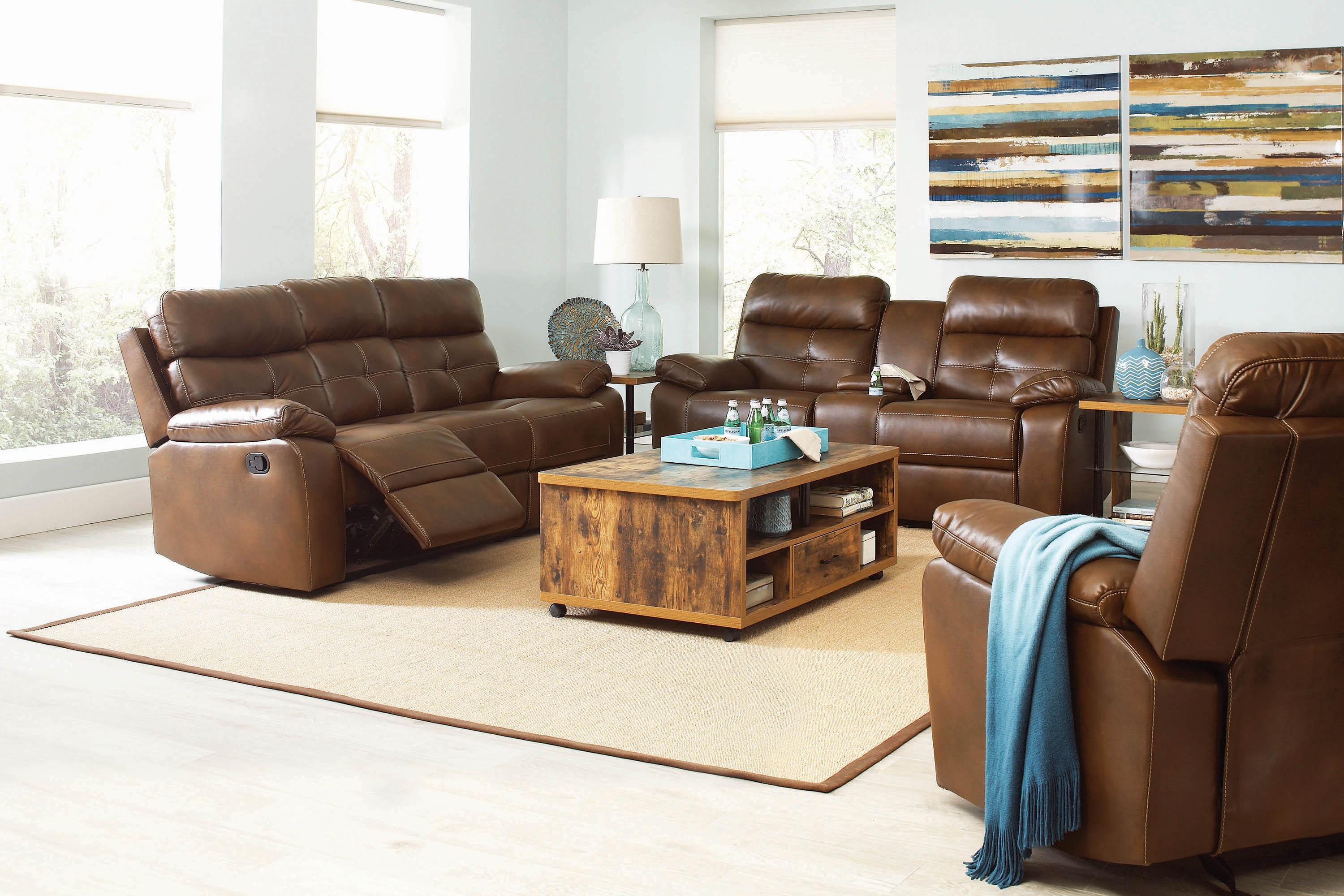 

    
Transitional Brown Leather Upholstery Motion sofa Damino by Coaster
