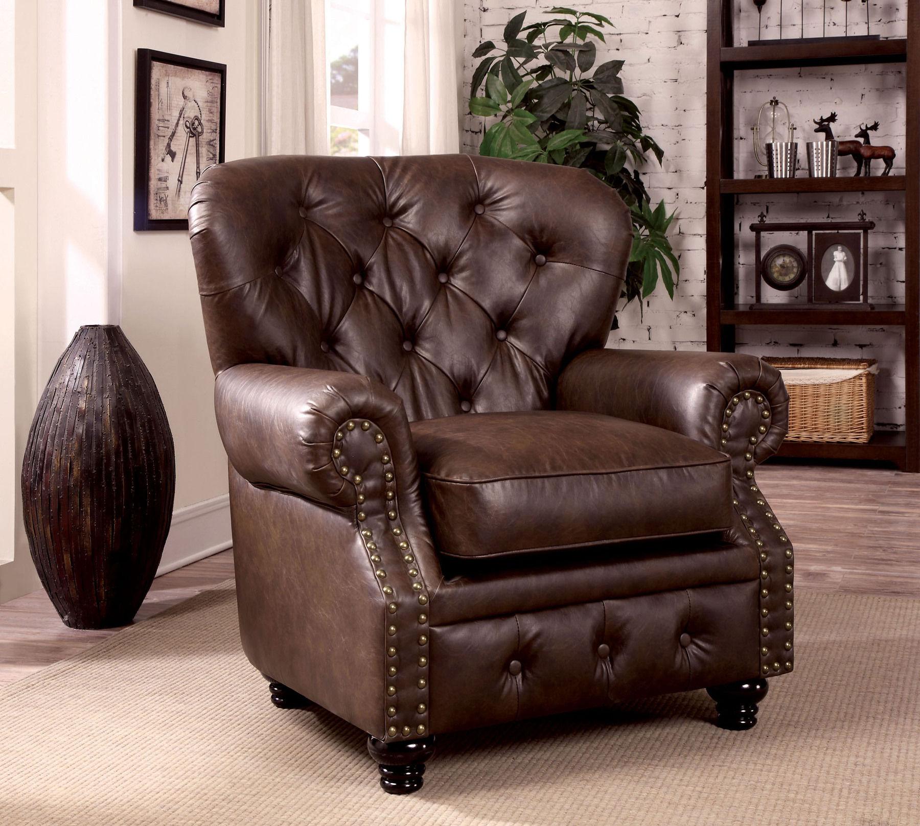 

    
Transitional Brown Leatherette Arm Chair Furniture of America CM6269BR-CH Stanford
