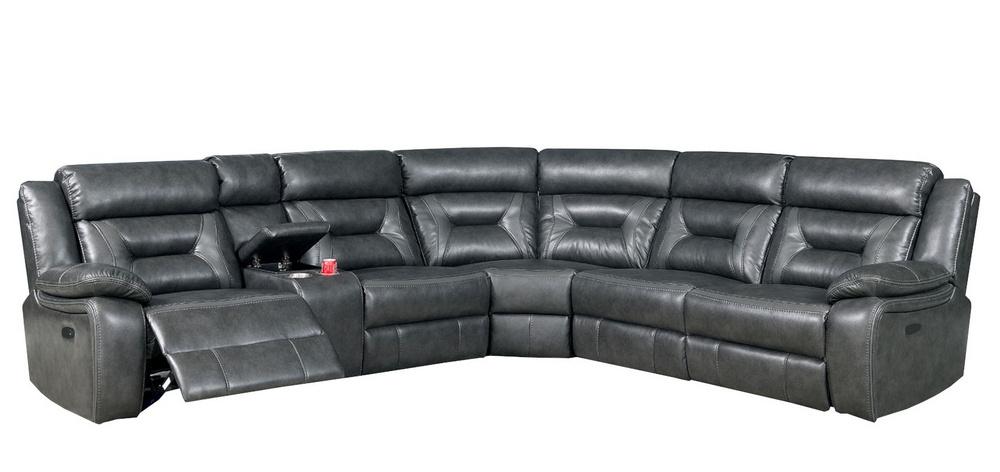 Transitional Recliner Sectional CM6642GY Omeet CM6642GY in Gray Leatherette