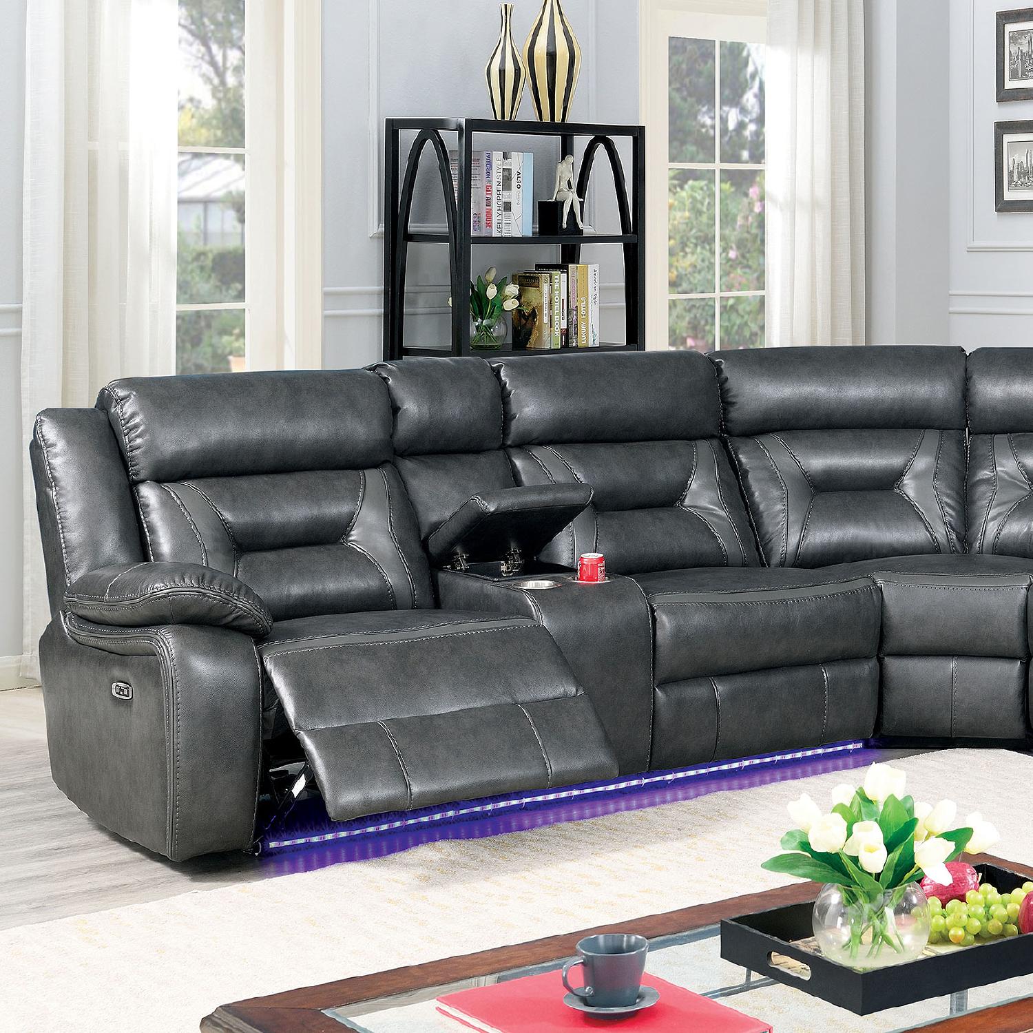 

    
Furniture of America CM6642GY Omeet Recliner Sectional Gray CM6642GY
