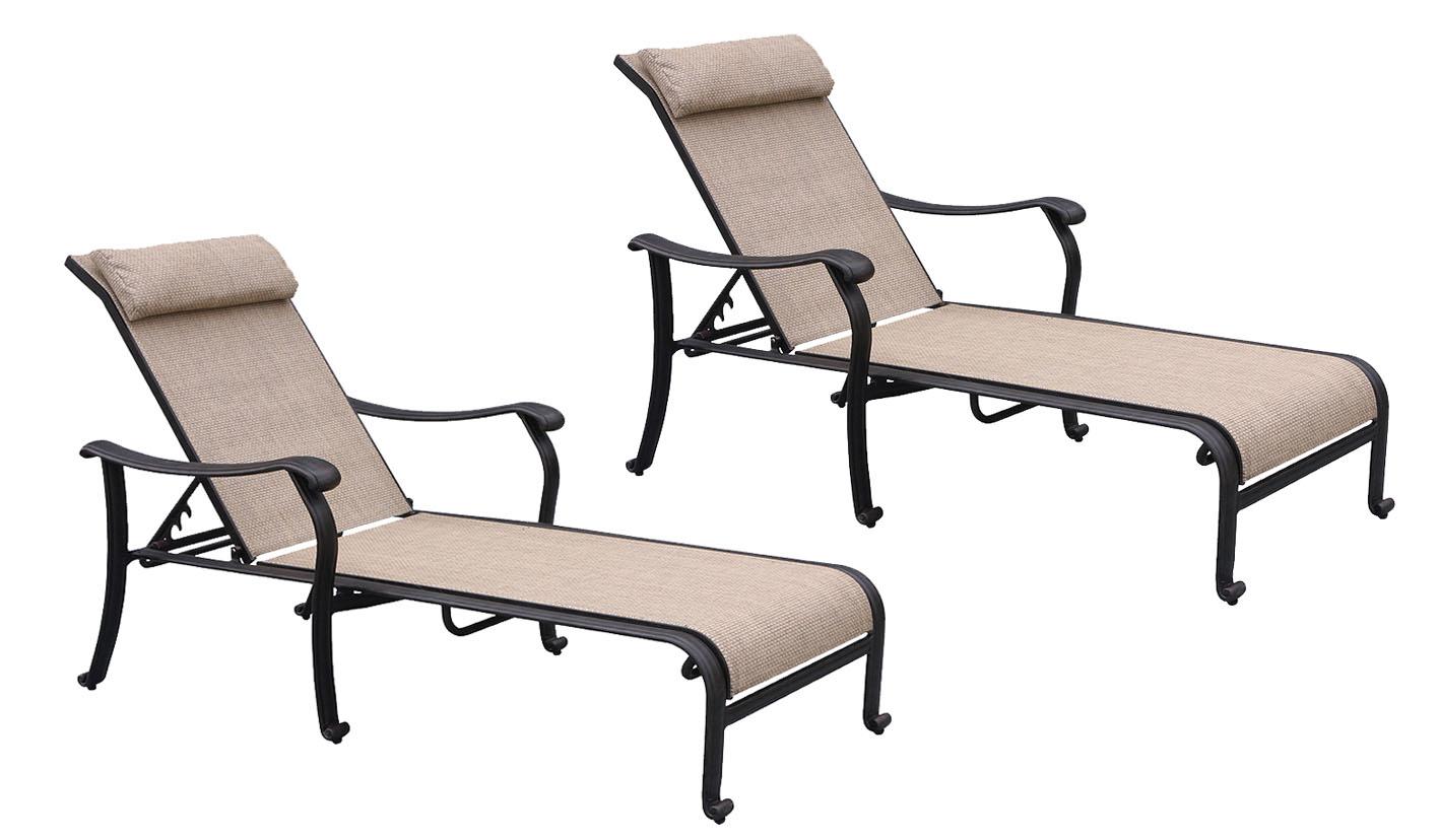 Contemporary Patio Chaise Lounger Trinity TRCL-Set-2 in Natural, Bronze Sling Material