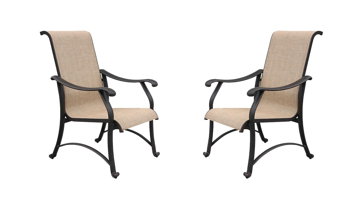 Contemporary Outdoor Dining Chair Trinity TRDC-Set-2 in Natural, Bronze Sling Material