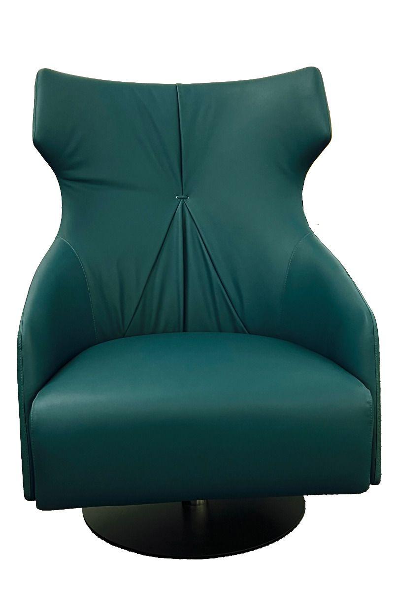Contemporary, Modern Swivel Chair EK-Y1013 EK-Y1013 in Turquoise Genuine Leather