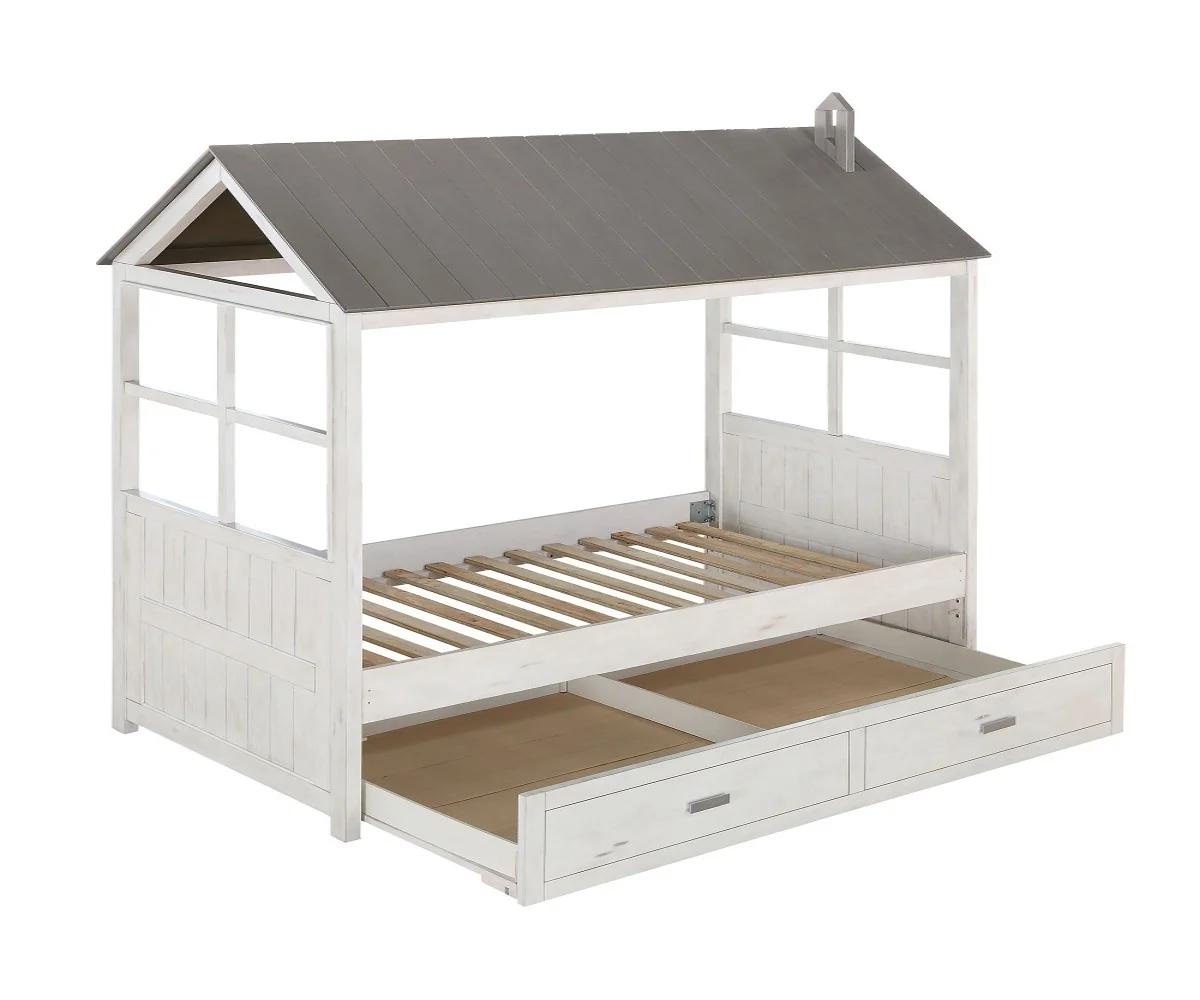 Rustic Twin Size Bed w/Trundle Tree House II 37170T-2pcs in White, Gray 